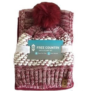 Free Country Faux Fur Pom Pom Hat Scarf Set